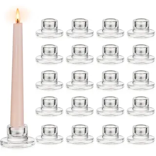 Glasseam Glas Kerzenständer Stabkerzen: 20er Set Klein Kerzenhalter Stabkerzen Klar Stabkerzenhalter Glas Kerzenständer Weihnachten für Tischdeko Kerzenhalter Stabkerze für Hochzeit Geburtstag