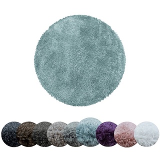 Teppich Unicolor - Einfarbig, HomebyHome, Rund, Höhe: 30 mm, Runder Teppich Wohnzimmer Einfarbig Shaggy versch. farben und größen blau 120 cm x 120 cm x 30 mm