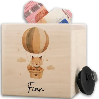 Spardose Holz Fuchs I Geschenk personalisiert Kinder I Spardose Kind mit Name I Geschenkidee Kinder Taschengeld - 10x10cm - Holz - personalisierte mädchen aus