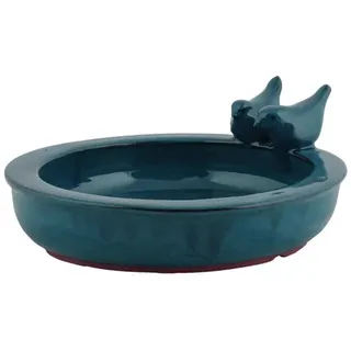 Vogeltränke Keramik rund blau