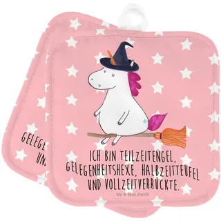 Mr. & Mrs. Panda 2er Set Topflappen Einhorn Hexe - Geschenk, Unicorn, Ehefrau, Ofenhandschuhe, Einhorn Deko, Topflappen lustig, Zicke,