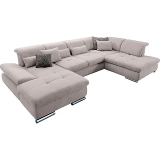 Set One by Musterring Wohnlandschaft "SO 4100 komfortable Federkernunterfederung, inkl. Kopfteilverstellung", grau (elefant 07), B:365cm H:80cm T:225cm, SET ONE BY MUSTERRING, Sofas, Wohnlandschaft, wahlweise Bettfunktion und Sitztiefenverstellung, U-Form