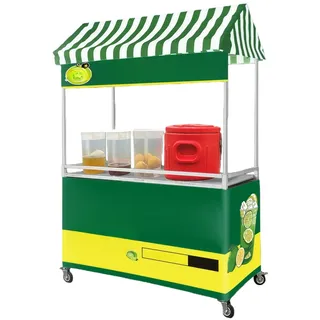 HDZNDH Marktstand Verkaufsstand Mobiler Verkaufswagen, Faltbarer Outdoor-Food-Cart Mit Gestreifter Markise, Doppellagigen Ablagen Und Feststellbaren Rollen, Für Märkte, Street-Food, Getränke & Events