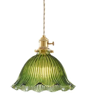 ZTTECH Vintage Glas Pendelleuchte Retro Hängeleuchte mit E27 Metallfassung und Integriertem Schalter für Kücheninsel, Esszimmer, Wohnzimmer, Bar, Café, Schlafzimmer (Grün, 22cm)