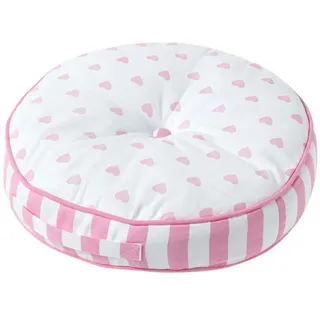 Homescapes Kinder Sitzkissen rund 100% Baumwolle mit Polyester Füllung weiß und rosa Herzen Ø 43 cm