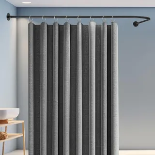 TouTToNG Duschvorhangstange L Form, 70-95x105-165cm Einstellbare L-förmige Ecke Duschstange, Duschvorhang Winkelstange aus Edelstahl, für Badezimmer Badewanne (Schwarz)
