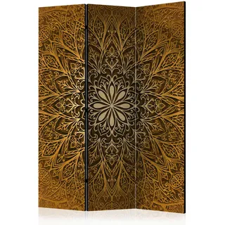 artgeist Paravent, Braun, Gold, Holz, Textil, Kiefer, massiv, Mandala, 135x172x3 cm, Motiv auf Vorderseite, Kleinmöbel