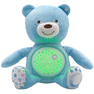 Chicco First Dreams Baby Bär Plüsch-Teddybär, weicher Projektor mit Nachtlicht, Lichteffekten und entspannenden Melodien, Kinderspielzeug 0+ Monate, Hellblau