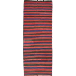Orientteppich Perser Kelim Fars Azerbaijan Antik 450x167 Handgewebt Orientteppich, Läufer, Höhe: 0.4 mm blau|grau