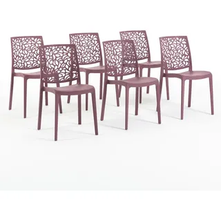 RATTATAN 6er-Set stapelbare Stühle aus Polypropylen mit Glasfasern für Außenbereich und Garten, Bar und Restaurant, Küche modernes Design - ANNA - Malve