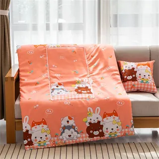 Surwin Reisedecke Kissen Decke 2 in 1, Flugzeug Auto Steppdecke, Mikrofaser Decke Verwandlungskissen mit Reißverschluss, Multifunktionale Zierkissen Wohndecke Sofakissen (100x150cm,Orange Kariert)