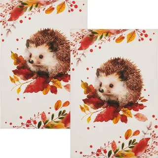 Kracht Geschirrtuch Geschirrtuch "Igel" 2er-Pack, Baumwolle Motiv braun|rot
