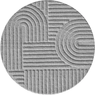 Teppich AYYILDIZ TEPPICHE "ART 1121, auch als Läufer und in Rund erhältlich", silber, H:20mm Ø:80cm, Polypropylen, Teppiche, Teppich, Boho Design, 3D Optik, Struktur Hoch Tief, skandinavisch, Wohnzimmer