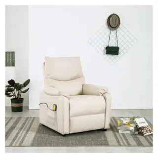 vidaXL Massagesessel Creme Polyester 92 x 101 x 0 cm Beige/Weiß mit Fernbedienung