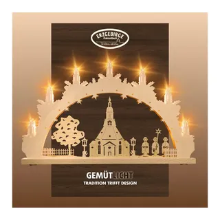 Weigla Schwibbogen Seiffener Kirche, Lichterbogen aus Holz, NATUR, Made in Germany (1-tlg), Erzgebirge garantiert, Weihnachtsdeko Innen, Weihnachtsbeleuchtung beige