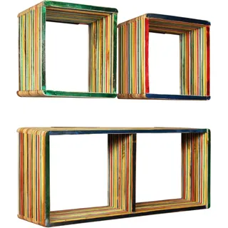 3-tlg. Wandregal-set Recyceltes Massivholz Teak Mehrfarbig