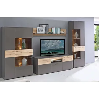 Forte Wohnwand COMO rechts Optik: Grau / Planked Eiche mit LED, Beleuchtung