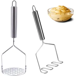 Amfrpar 2er Set Kartoffelstampfer Edelstahl Kartoffel Stampfer Küche Potato Masher Gemüsestampfer Kartoffelpresse Lebensmittelstampfer für Kartoffelbrei Gemüse und Früchte