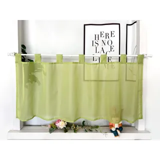 Devola Scheibengardine Voile Einfarbig Schlaufen HxB45x60cm Grün 1Stück | Modern Bistrogardine Transparent Kurzgardine mit Schlaufen Kurzer Fenstervorhang für Küchenfenster Wohnzimmer Landhaus