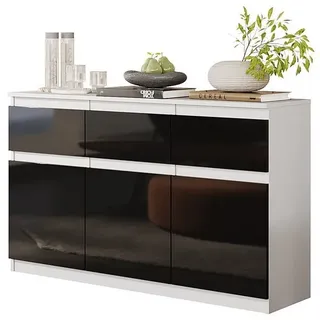 Furnica Kommode Sideboard NOAH 120cm - Weiß Matt / Schwarz Hochglanz schwarz