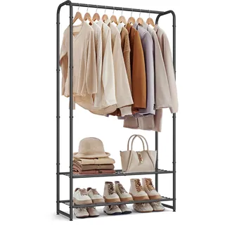 Songmics Garderobenständer mit Ablagen 29 x 73 x 158,4 cm Mattschwarz