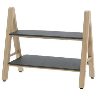 Spetebo Etagere Schiefer Etagere 2-stöckig - 32 x 28 cm, Schiefer, (Stück, 1-tlg., Servierständer), Servierplatte mit Holz Ständer schwarz
