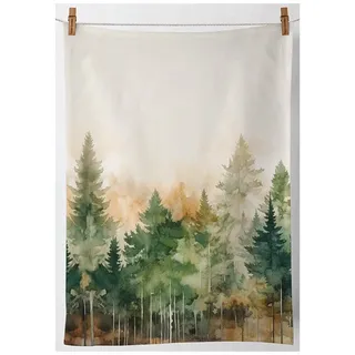 Ambiente® Geschirrtuch Evergreen trees, (2-tlg., 2-teilig), Geschirrtücher ca.50x70cm Baumwolle grün