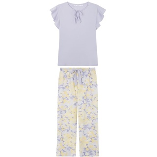 Damen-Schlafanzug, 1% Baumwolle, Blumenmuster, Lila, Größe XS, Flieder, XS