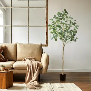 Oc'leaf Kunstpflanze Eukalyptus - 150cm Künstliche Pflanzen, Eukalyptus Künstlich Im Topf, Eukalyptusbaum Deko für Zuhause, Wohnzimmer, Schlafzimmer, Büro, Garten