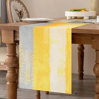 Tischläufer Modern Wohnzimmer Gelber Malerei Tischläufer Frühling Sommer Abstrakter Tischläufer Leinen Tischdekoration Hochzeit Küche Drinnen Draußen Urlaub Party Dekor 33x183cm
