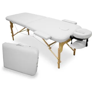 quirumed WELLCORE Massageliege, klappbar, aus Holz, Kunstleder, 185 x 65 cm, höhenverstellbar, Abnehmbarer Kopf, Zwei Erweiterungsarme, Gesichtsloch, Weiß, bis 225 kg