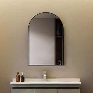 Schwarz Spiegel 50x70cm Halbrund Wandspiegel, dekorativer HD Badspiegel mit Schwarz Metallrahmen 70x50cm Schwarzer Spiegel für Badezimmer, Schlafzimmer, Wohnzimmer, Gäste WC