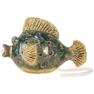 Posiwio Dekofigur Keramik Fisch Wasserspeier Blau Braun Garten Deko 20x11x13,5cm blau