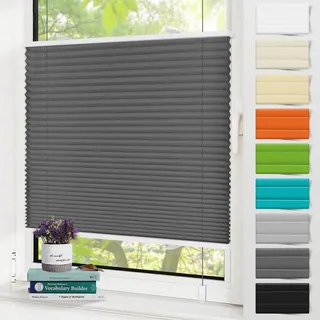 Zarnan Plissee ohne Bohren Blickdicht Anthrazit 75x110cm(BXH) plissee klemmfix UV-Schutz & Lichtfilterung Klemmplisseeses Fenster ohne Bohren Plissee mit Klemmträger easyfix Jalousie für Fenster