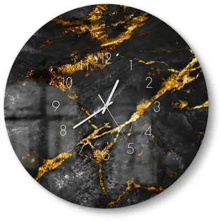 DEQORI Wanduhr 'Veredelter Naturstein' (Glas Glasuhr modern Wand Uhr Design Küchenuhr) goldfarben|schwarz 50 cm x 50 cm