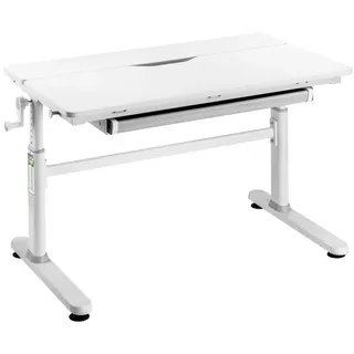HOKO Kinderschreibtisch Ergo Jugend Schreibtisch höhenverstellbar 54-76 cm, 100x60 cm (ergonomischer Computertisch mit neigbarer Tischplatte (0-50) & Schublade, stabil & belastbar bis 100 kg, Weiß, Holzfarben) weiß