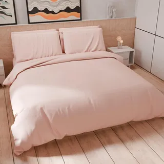 PETTI Artigiani Italiani - Bettwäsche-Set 240x220 cm, 2 Kissenbezüge 50x80 cm, Weiche Mikrofaser, Helles Puderrosa