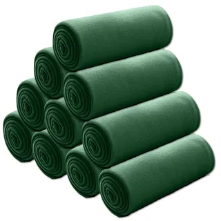 wometo 10er Set Polar Fleecedecke 130x160 Oeko-TEX ca. 400g dunkelgrün | mit Anti-Pilling und Kettelrand, im 10er Vorteilspack