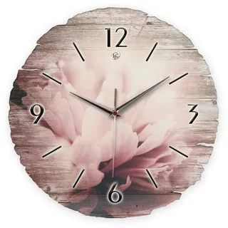 Kreative Feder Wanduhr Wanduhr "Dahlie" aus Naturholz (ohne Ticken; Funk- oder Quarzuhrwerk; ⌀ 30cm; außergewöhnlich) rosa