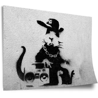Poster Banksy - Ratte mit Ghettoblaster Rat Graffiti Kunst Street Art Kunstdruck ohne Rahmen, Wandbild - A4, A3, A2, A1, A0, XXL - Wohnzimmer, Schlafzimmer, Küche, Deko