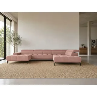 foamnova Wohnlandschaft Uppsala, mit Relaxfunktion, B 400 cm, Elektrischer Sitzvorzug & klappbare Kopfstützen rosa