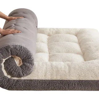 Futon Matratze 5 cm dick, faltbar und aufrollbar, aus Polyester und Fleece-Plüsch, für Einzel-, Doppel-, Kingsize-Betten, Gäste, Camping, auch als weiche Bodenmatratze tragbar(White,120 x 200 cm)