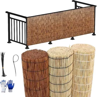 Schilfrohrmatte Bambus Rollo Aussenbereich Bastmatten Sichtschutz Bambusrollo Outdoor Wetterfest 50 60 80 90 100 140 150 160cm Hoch Für Haus Balkon Terrasse Garten(braune)