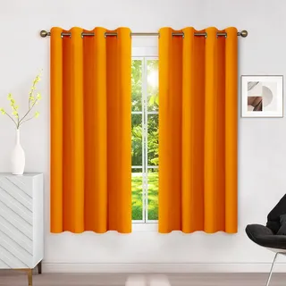 Runyéla Verdunklungsvorhänge mit Ösen Gardinen, Thermovorhang Hitzeschutz | 2er Set, H145xB140 Orange Vorhang Blickdicht, UV-Schutz Sichtschutz Schalldämmung Blackout für Schlafzimmer Wohnzimmer