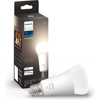 Philips Hue White E27 LED Lampe (1.600 lm), dimmbares LED Leuchtmittel für das Hue Lichtsystem mit warmweißem Licht, smarte Lichtsteuerung über Sprache und App