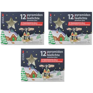 3er Pack Pyramidenteelichte 12 Stück/Packung mit transparenter Hülle