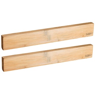 TokioKitchenWare Küchen Magnetleiste: 2er-Set originelle Messer-Magnetleisten aus echtem Bambus-Holz (Magnet-Messer-Halter, Wandmagnete für Messer)