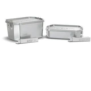 SKOTTI Boks Set 1,0L und 2,5L, Edelstahl, stapelbare und auslaufsichere Brotbox, auch als Topf oder Pfanne nutzbar, Brotdose Edelstahl für Erwachsene und Kinder, Ideal als Lunchbox