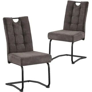 B&D home® Esszimmerstühle Sofia 2er Set – Freischwinger Schwingstuhl, gepolsterte Sitzschale mit Griff, Webstoff Braun, Metallkufe schwarz, Retro-Industrial Design für Esszimmer, Küche & Büro