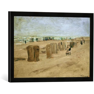 Gerahmtes Bild von Max Liebermann Strandbild in Noordwijk, Kunstdruck im hochwertigen handgefertigten Bilder-Rahmen, 60x40 cm, Schwarz matt